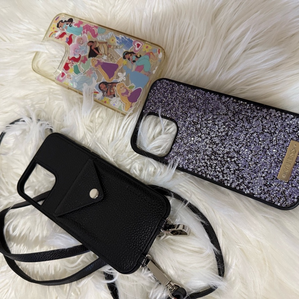 Black Leather Phone Crossbody Case - 12 pro max